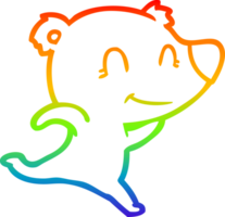 rainbow gradient line drawing of a friendly bear running cartoon png