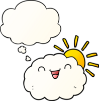 happy cartoon cloud with thought bubble in smooth gradient style png