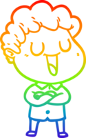 rainbow gradient line drawing of a laughing cartoon man png