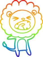 rainbow gradient line drawing of a cartoon lion png
