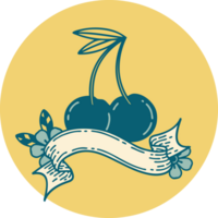 ícone de estilo de tatuagem com banner de cerejas png