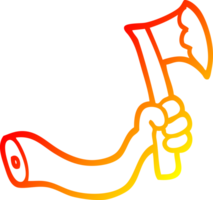 warm gradient line drawing of a cartoon arm with axe png