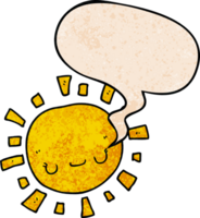 cartoon sun with speech bubble in retro texture style png