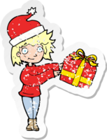retro distressed sticker of a cartoon woman ready for christmas png