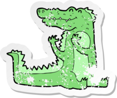 retro distressed sticker of a cartoon crocodile png