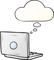 cartoon laptop computer with thought bubble in smooth gradient style png
