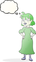 hand drawn thought bubble cartoon alien woman png