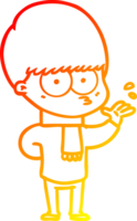 warm gradient line drawing of a nervous cartoon boy png