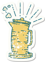 worn old sticker of a tattoo style coffee jug png