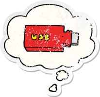 cartoon flash drive with thought bubble as a distressed worn sticker png