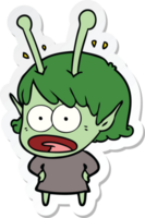 sticker of a cartoon shocked alien girl png