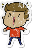 distressed sticker of a cartoon excited man png