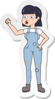 sticker of a cartoon woman clenching fist png