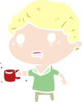 flat color style cartoon man with cup of coffee png