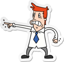 hand drawn sticker cartoon doodle man pointing looking worried png