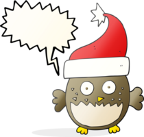 main tiré discours bulle dessin animé hibou portant Noël chapeau png