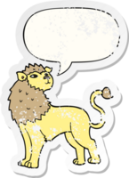 cartoon lion with speech bubble distressed distressed old sticker png