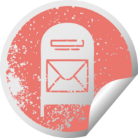 distressed circular peeling sticker symbol of a mail box png