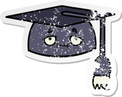 distressed sticker of a cute cartoon graduation hat png