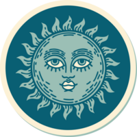 klistermärke av tatuering i traditionell stil av en Sol med ansikte png