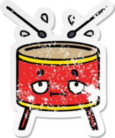 distressed sticker of a cute cartoon drum png