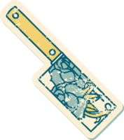 iconic distressed sticker tattoo style image of a cleaver and flowers png
