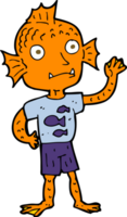 cartoon waving fish boy png