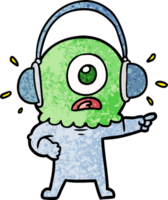 desenho animado ciclope alienígena astronauta apontando usando fones de ouvido png