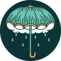 ikonisches Bild im Tattoo-Stil eines Regenschirms und einer Sturmwolke png