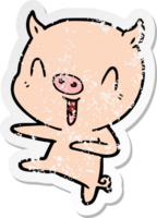 distressed sticker of a cartoon pig dancing png