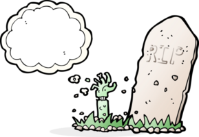 zombie de dessin animé passant de la tombe avec bulle de pensée png