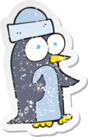 retro distressed sticker of a cartoon penguin png