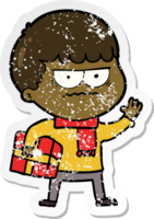 distressed sticker of a cartoon annoyed man png