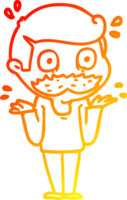 warm gradient line drawing of a cartoon man with mustache shocked png