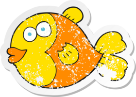 retro distressed sticker of a cartoon fish png