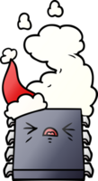 hand drawn gradient cartoon of a overheating computer chip wearing santa hat png