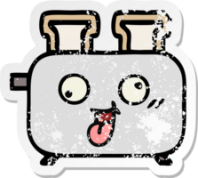 distressed sticker of a cute cartoon of a toaster png