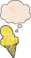 dessin animé la glace crème avec pensée bulle dans grunge texture style png