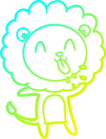 cold gradient line drawing of a happy cartoon lion png