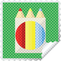 pak van kleur potloden grafisch plein sticker postzegel png