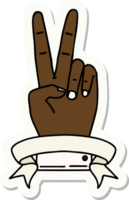 sticker of a peace two finger hand gesture with banner png