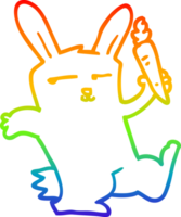 rainbow gradient line drawing of a cartoon rabbit with carrot png