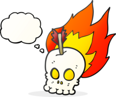 hand drawn thought bubble cartoon skull with arrow png