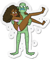 sticker of a cartoon swamp monster carrying woman in bikini png