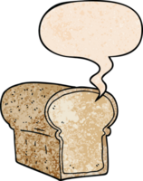 cartoon loaf of bread with speech bubble in retro texture style png