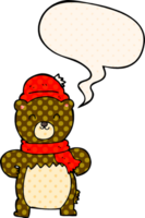 cute cartoon bear with speech bubble in comic book style png