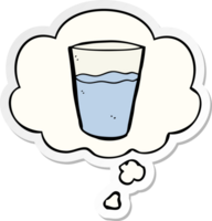 cartone animato bicchiere di acqua con pensato bolla come un' stampato etichetta png