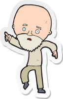 sticker of a cartoon worried old man pointing png