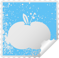 distressed square peeling sticker symbol of a juicy apple png