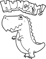 hand drawn black and white cartoon hungry dinosaur png